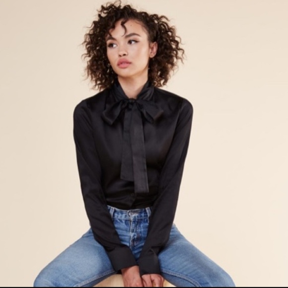 Reformation Tops - Reformation Davis Top Black with Neck Tie